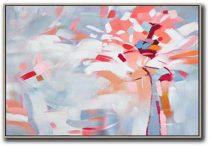 Original Abstract Painting Extra Large Canvas Art,Oversized Horizontal Contemporary Art,Large Abstract Art Handmade Acrylic Painting,White,Pink,Red,Grey.etc